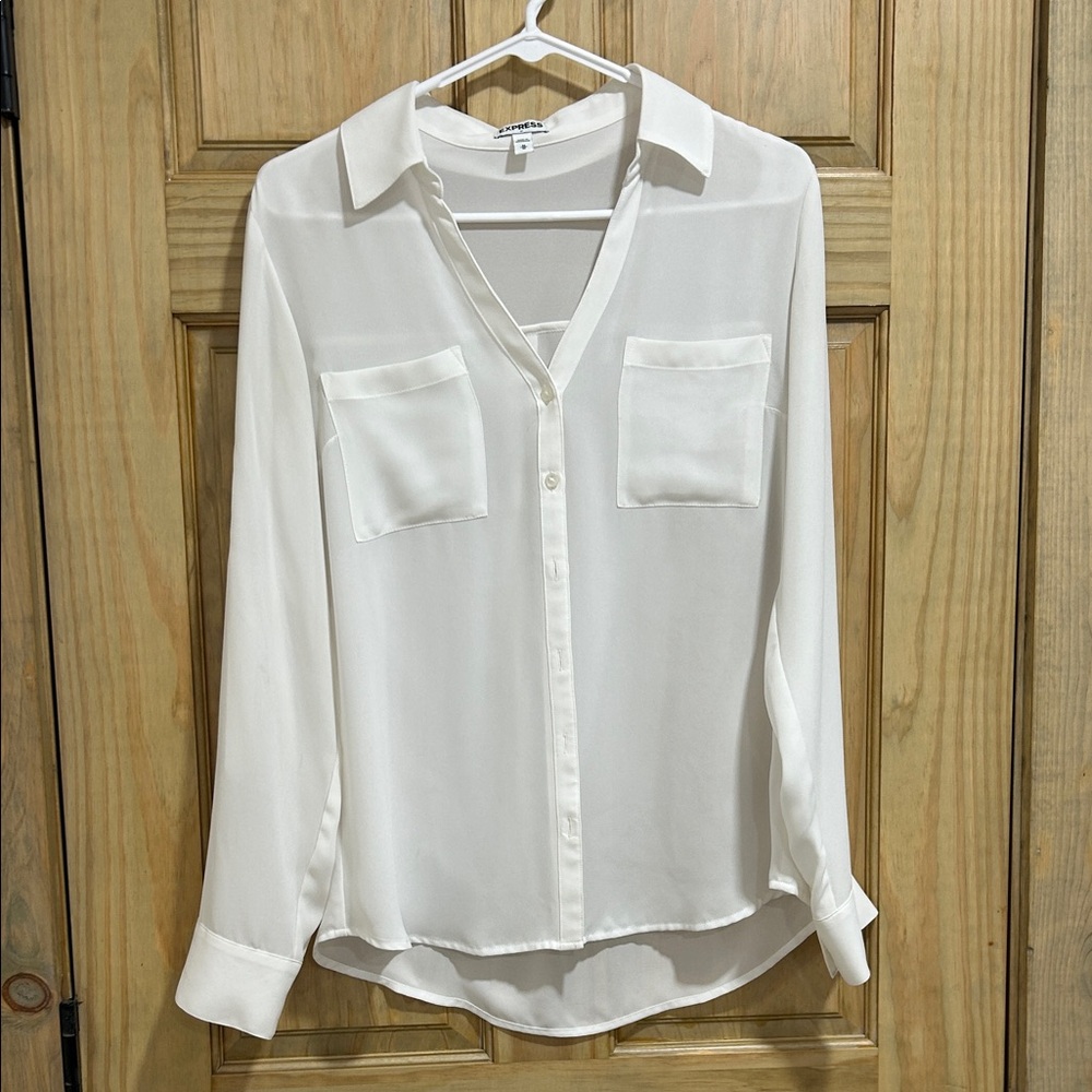 Express Sheer White Button-Down Shirt